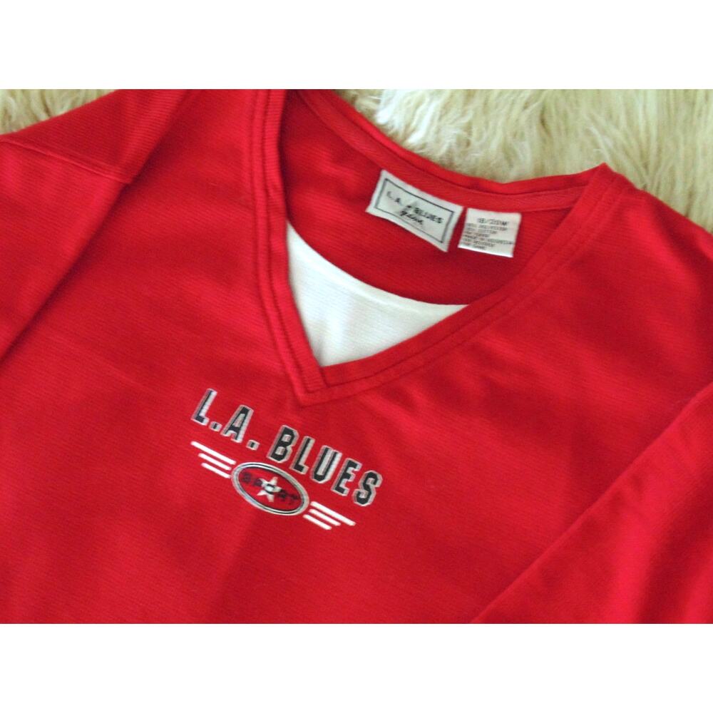 New Vtg Y2K L.A. Blues Red Waffle V-Neck Top Short Sleeve Pullover Womens 18/20